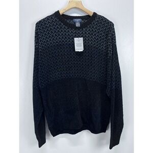 NEW! Mens Dockers Chenille Sweater Sz Large Blue Black Crew Neck Grandpa Soft
